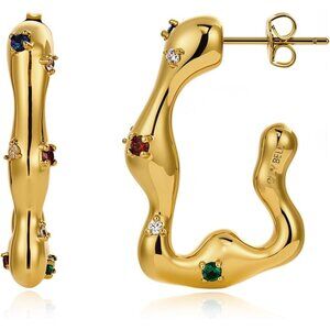 18k Gold Plated Drop Earrings with Irregular Waterdrop Design & Cubic Zirconia